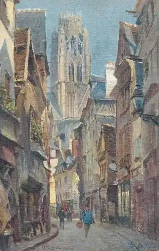 France Rouen pittoresque - Rue Damiette signed illustration