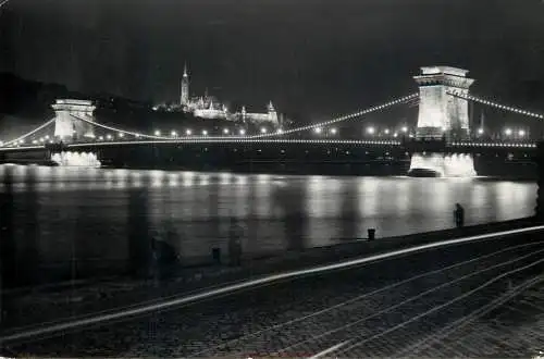 Hungary Budapest Chain Bridge Lanchid nocturnal view