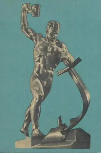 Postcard URSS sculpture making swords into plows E. Vucetici