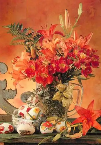 Postard holiday Easter flower vase eggs