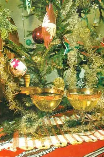 Postard holiday new year Romania traditions Christmas champagne