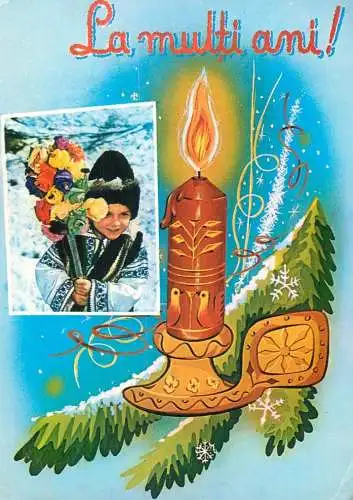 Postard holiday new year Romania traditions candle