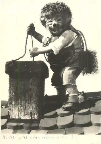 Postard holiday humanized animals hedhehog chimney sweeper