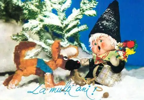 Postard holiday New Year Adrian Nicolau dolls Romania