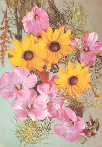 Postard holiday flower scene Herzliche Grube