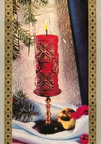 POstard holiday Christmas candle globe