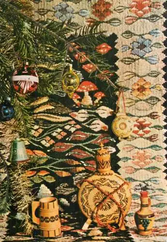 Postcard holiday New Year Christmas Romania bottles traditional motives