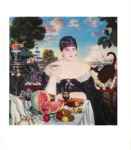 Postcard painting Boris Kustodiev a merchant's wife Leningrad