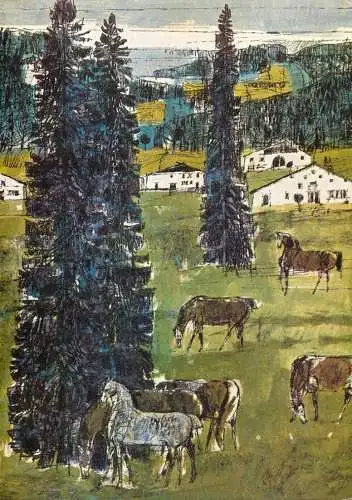 Postcard painting Hugo Wetli Jura Swiss National Tourist office