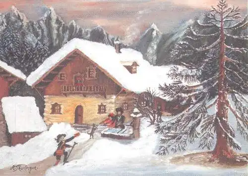 Postcard fine arts painting A. Thurlingue winter chalet
