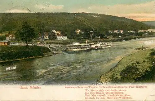 Germany Hann. Munden Zusammenfluss von Werra u. Fulda m. Salon Dampier Furst Bismarck