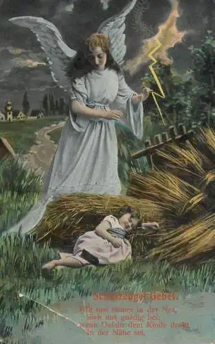 Holiday postcard religion angel scene painting
