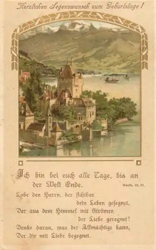 Holiday postcard herzlichen Legenswunsch zum Geburtstage coast landscape