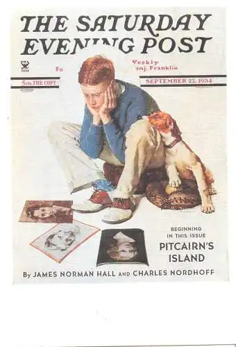 Postcard advertising the Saturday evening post dog and boy