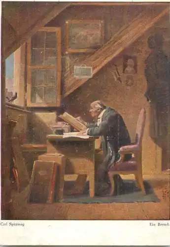 Postcard fine arts painting Carl Spitzweg Ein Besuch