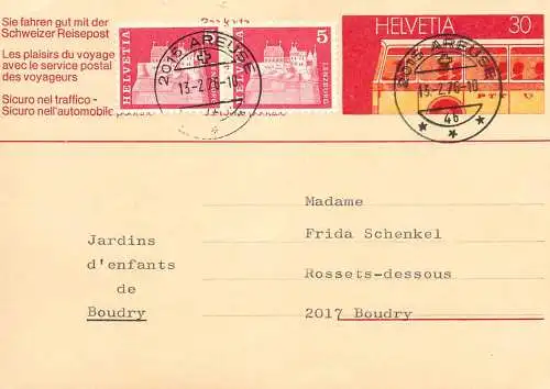 Suisse papeterie estampillée Areuse 1976 Boudry