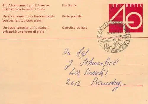 Suisse papeterie estampillée Colombier ne le chateau 1980