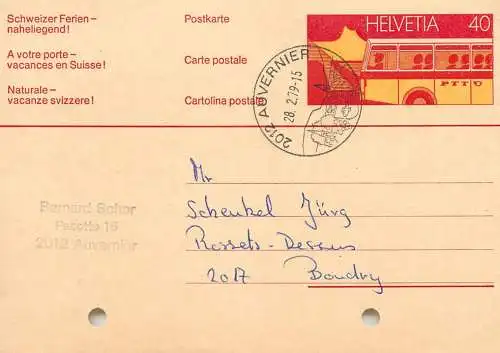 Suisse papeterie estampillée Auvernier 1979