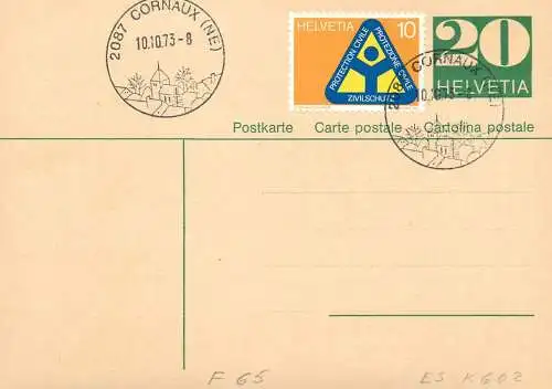 Suisse papeterie estampillée Cornaux NE 1973