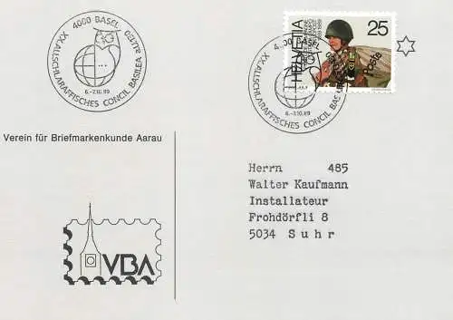 Suisse papeterie estampillée Basel owl soldier stamp