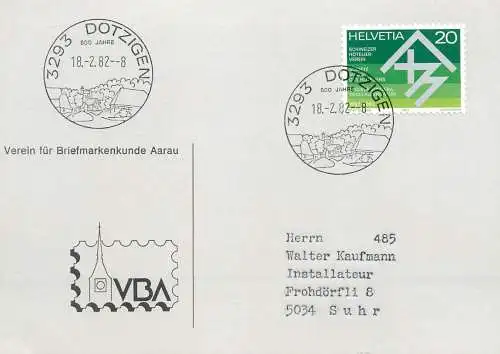 Suisse papeterie estampillée Dotzigen 1982
