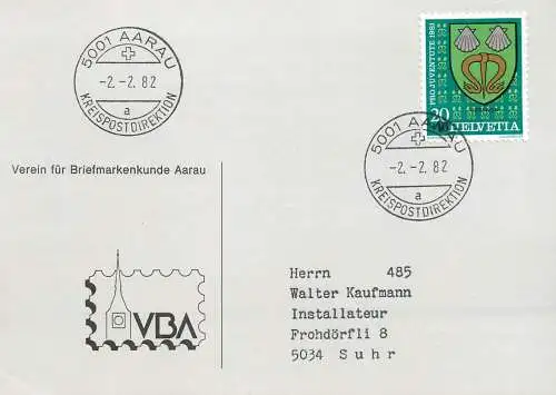 Suisse papeterie estampillée Aarau 1982