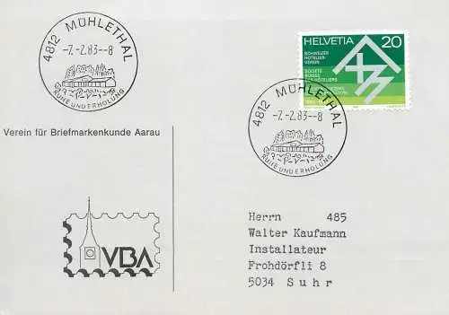 Suisse papeterie estampillée Briefmarkenkunde Aarau 1983 Muhlethal