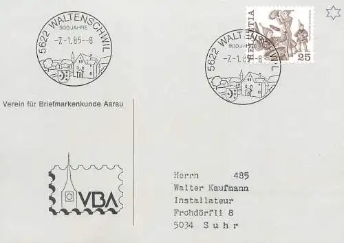 Suisse papeterie estampillée Waltenschwil 1985