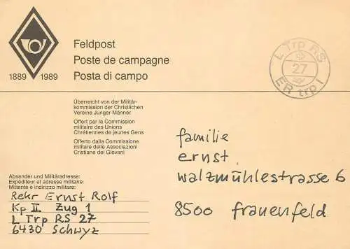 Suisse papeterie estampillée ernst walzmuhlestrasse Frauenfeld Rekr