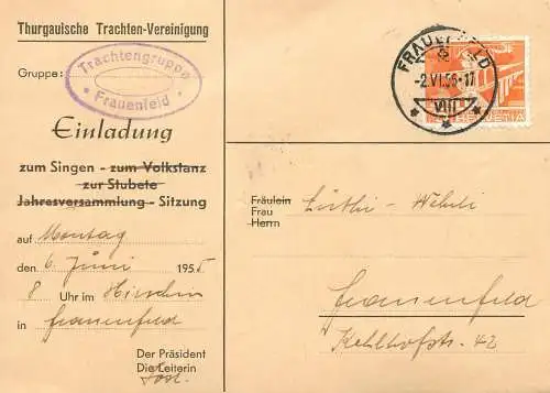 Suisse papeterie estampillée Trachtengruppe Frauenfeld