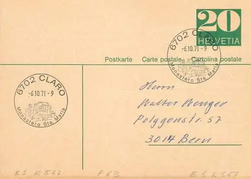 Suisse papeterie estampillée monastero Sta. Maria 1971