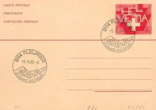 Suisse papeterie estampillée le village des fleurs 1980