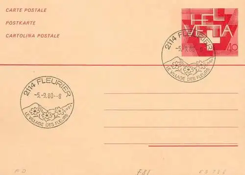 Suisse papeterie estampillée le village des fleurs 1980