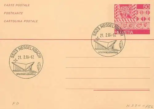 Suisse papeterie estampillée Heilig Kreuzkapelle Nesselnbach 1984