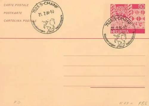 Suisse papeterie estampillée parpaner wanderungen im Nationalpark 1984