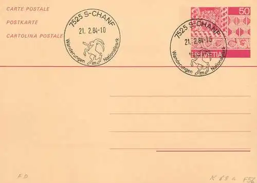 Suisse papeterie estampillée parpaner wanderungen im Nationalpark 1984
