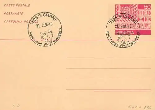 Suisse papeterie estampillée parpaner wanderungen im Nationalpark 1984