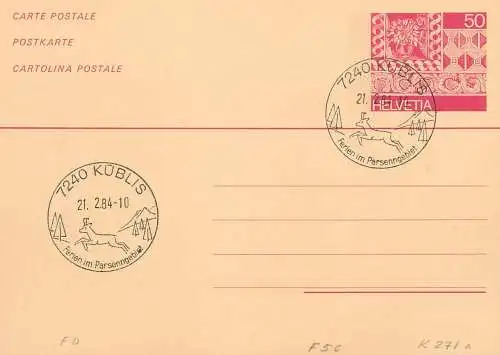 Suisse papeterie estampillée parpaner ferien im Parsenngebiet 1984