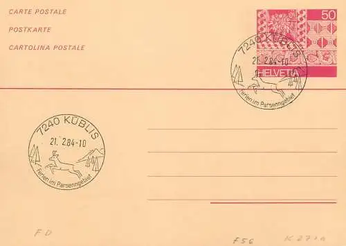Suisse papeterie estampillée parpaner ferien im Parsenngebiet 1984