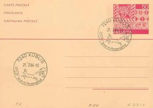 Suisse papeterie estampillée parpaner ferien im Parsenngebiet 1984