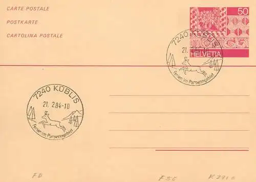 Suisse papeterie estampillée parpaner ferien im Parsenngebiet 1984