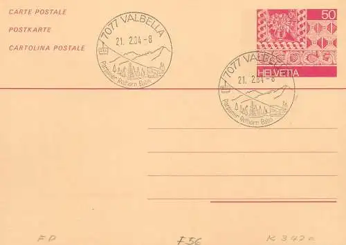 Suisse papeterie estampillée parpaner Rothorn Bahn 1984