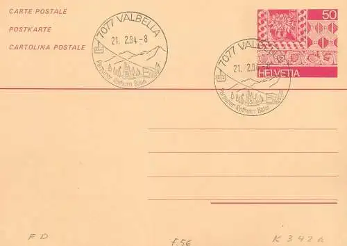 Suisse papeterie estampillée parpaner Rothorn Bahn 1984