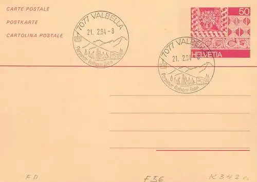 Suisse papeterie estampillée parpaner Rothorn Bahn 1984