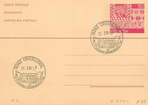 Suisse papeterie estampillée Untern Toggenburg