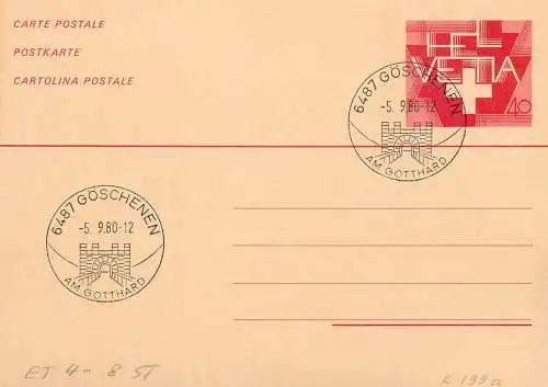 Suisse papeterie estampillée am Gotthard 1980