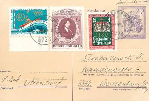 Postcard Austria stamped stationery Uttendorf 1980 canoe