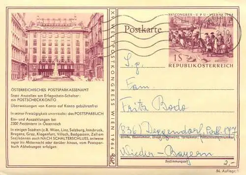 Postcard Austria stamped stationery Osterreichische Postparkassenamt Bodo