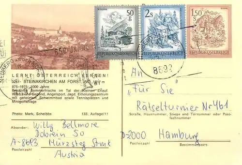 Postcard Austria stamped stationery Lernt Osterreich Kennen Bellmore