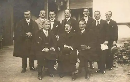 Vintage souvenir photo postcard large group of elegant men